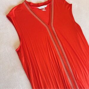 PETER NYGARD Orange Sleeveless Tunic Top w Silver Embellishments